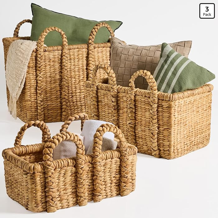 Best Choice Products 3Pc Shelf Baskets, Small, Large and XL Chunky Woven Wicker Rattan Storage Ba... | Amazon (US)