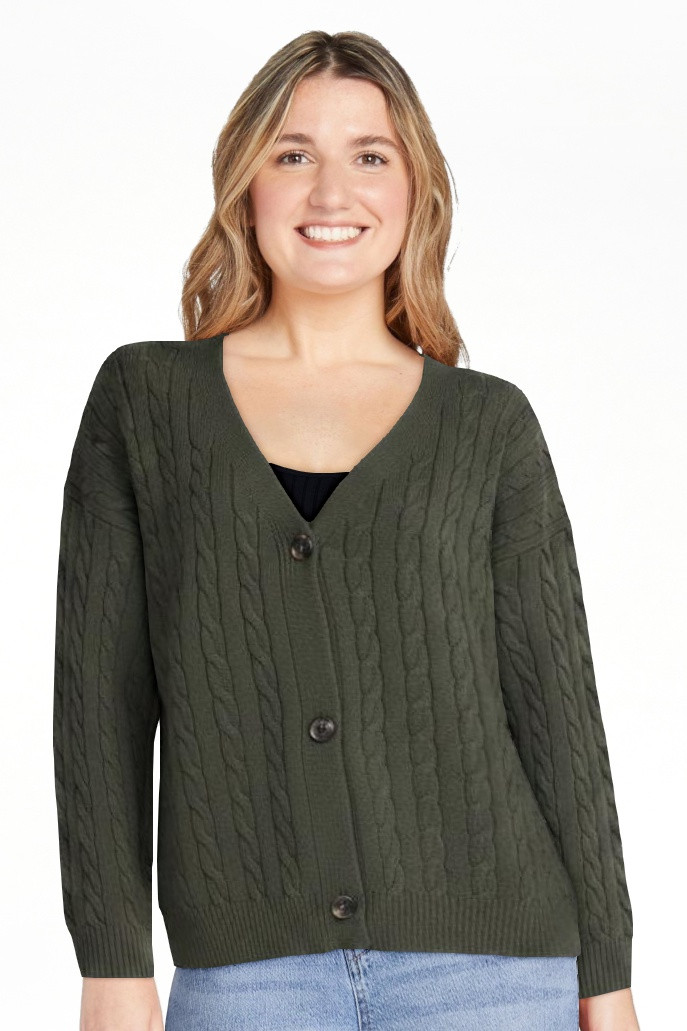 No Boundaries Cable Knit Grandpa Cardigan, Women's and Women's Plus XXS-4X | Walmart (US)