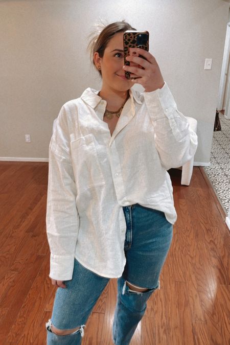 Flattering postpartum outfits - linen button up button down tops - mom jeans straight jeans - spring transition outfits - casual looks 
Abercrombie LTK sale 

#LTKSale #LTKunder100 #LTKcurves