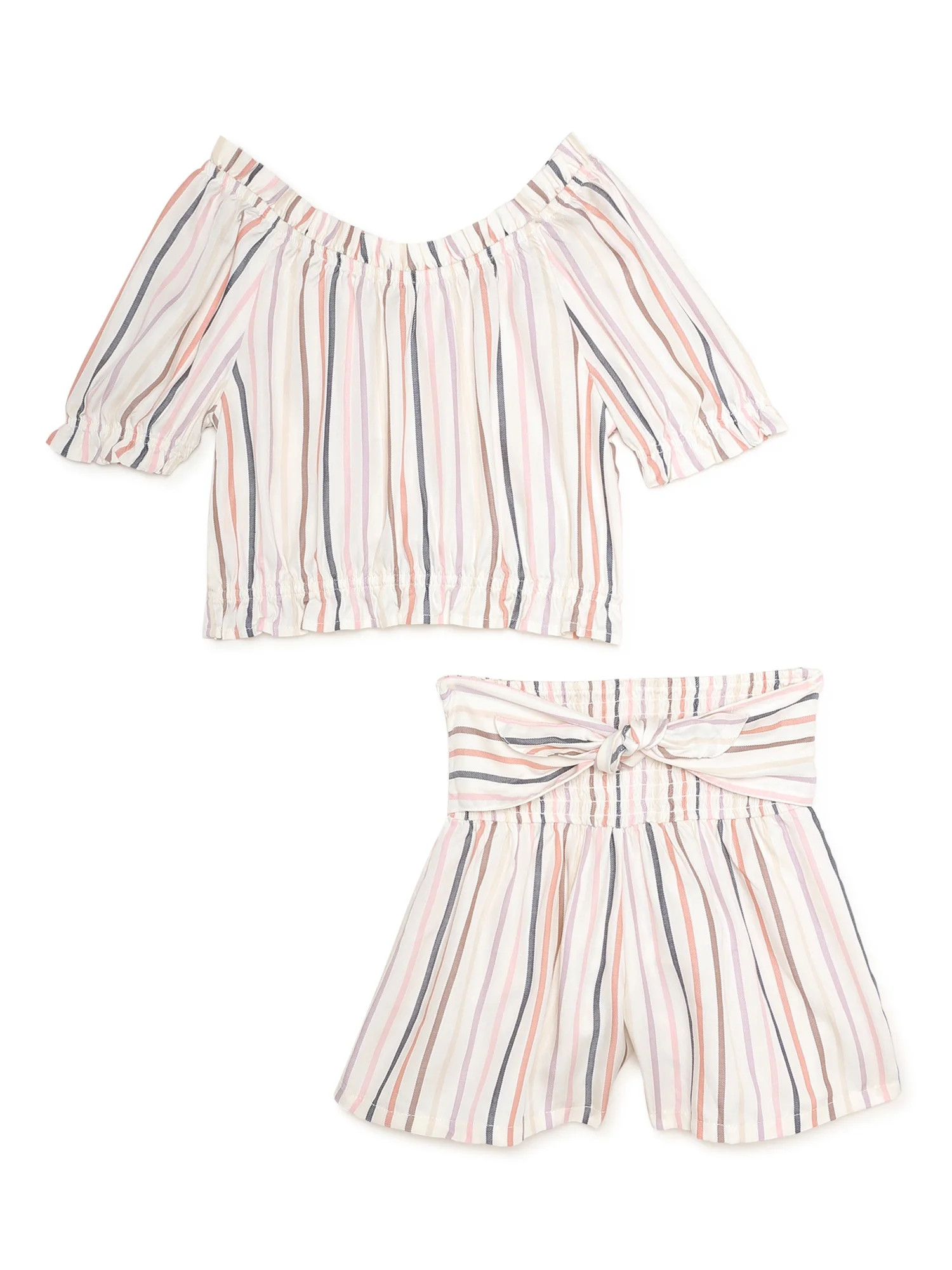 Wonder Nation Girls Short Sleeve Smocked Top & Short Outfit Set, Sizes 4-18 & Plus - Walmart.com | Walmart (US)