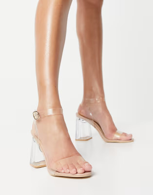 Truffle Collection clear heeled sandals in beige | ASOS (Global)