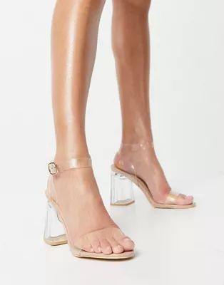 Truffle Collection clear heeled sandals in beige | ASOS (Global)