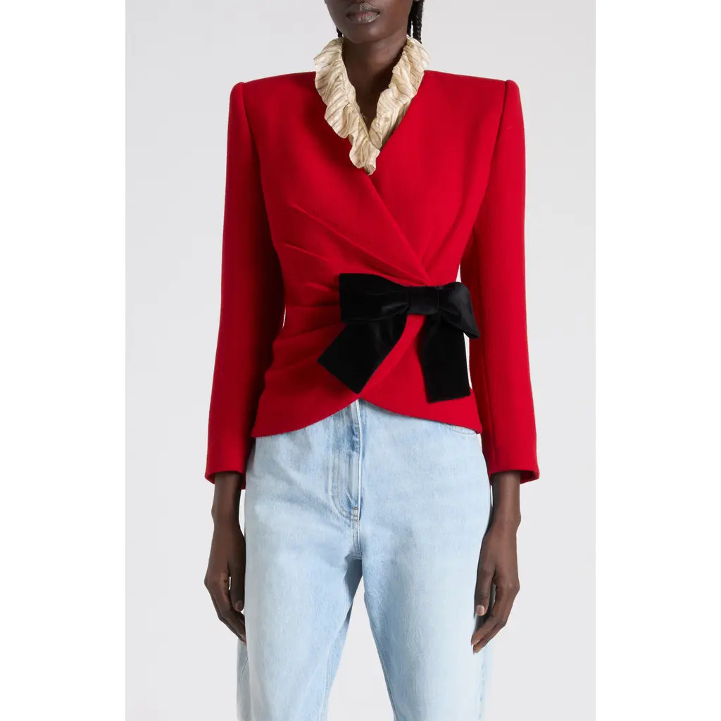 Valentino Bow Detail Virgin Wool Crepe Jacket in Red at Nordstrom, Size 6 Us | Nordstrom
