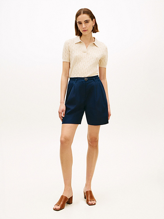 Linen Blend Wide Leg Shorts | Blue | Tommy Hilfiger | Tommy Hilfiger UK