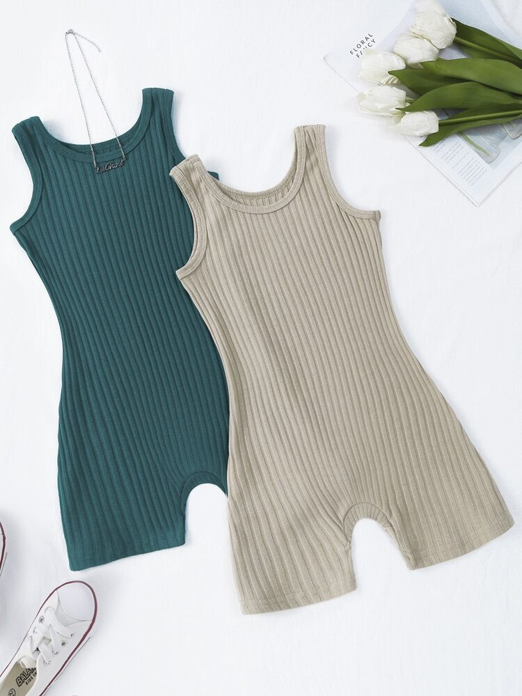 Toddler Girls 2pcs Ribbed Unitard Romper | SHEIN