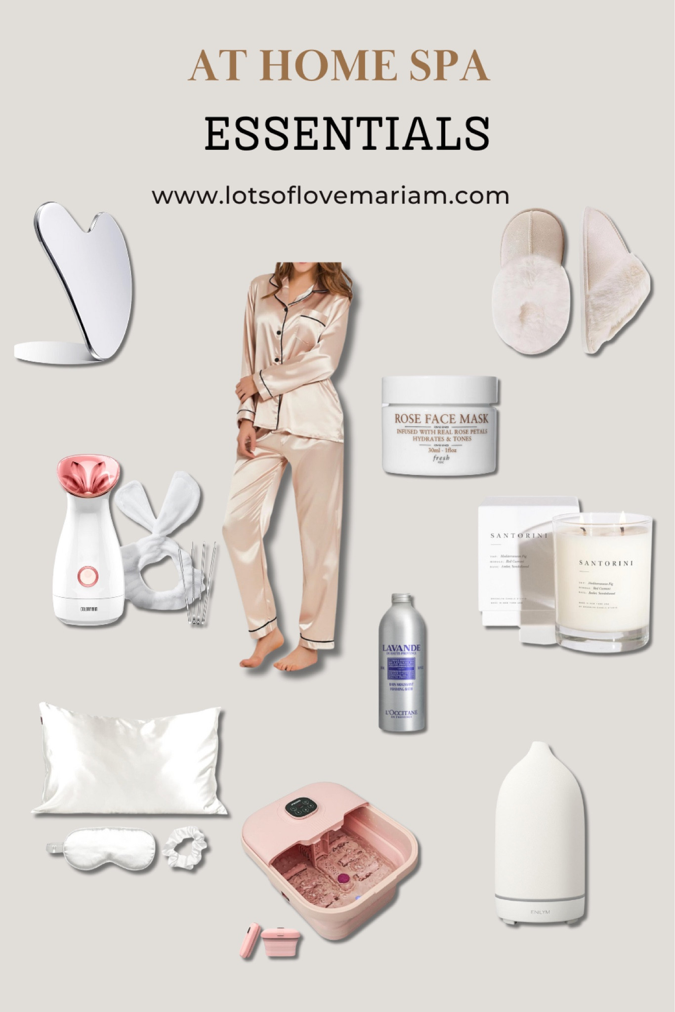 At home spa essentials, self care essentials, satin pyjamas, fluffy slippers, face steamer, steel gua sha , candle, fresh face mask, satin pillow case, diffuser, foot spa

#LTKfindsunder50 #LTKeurope #LTKSeasonal