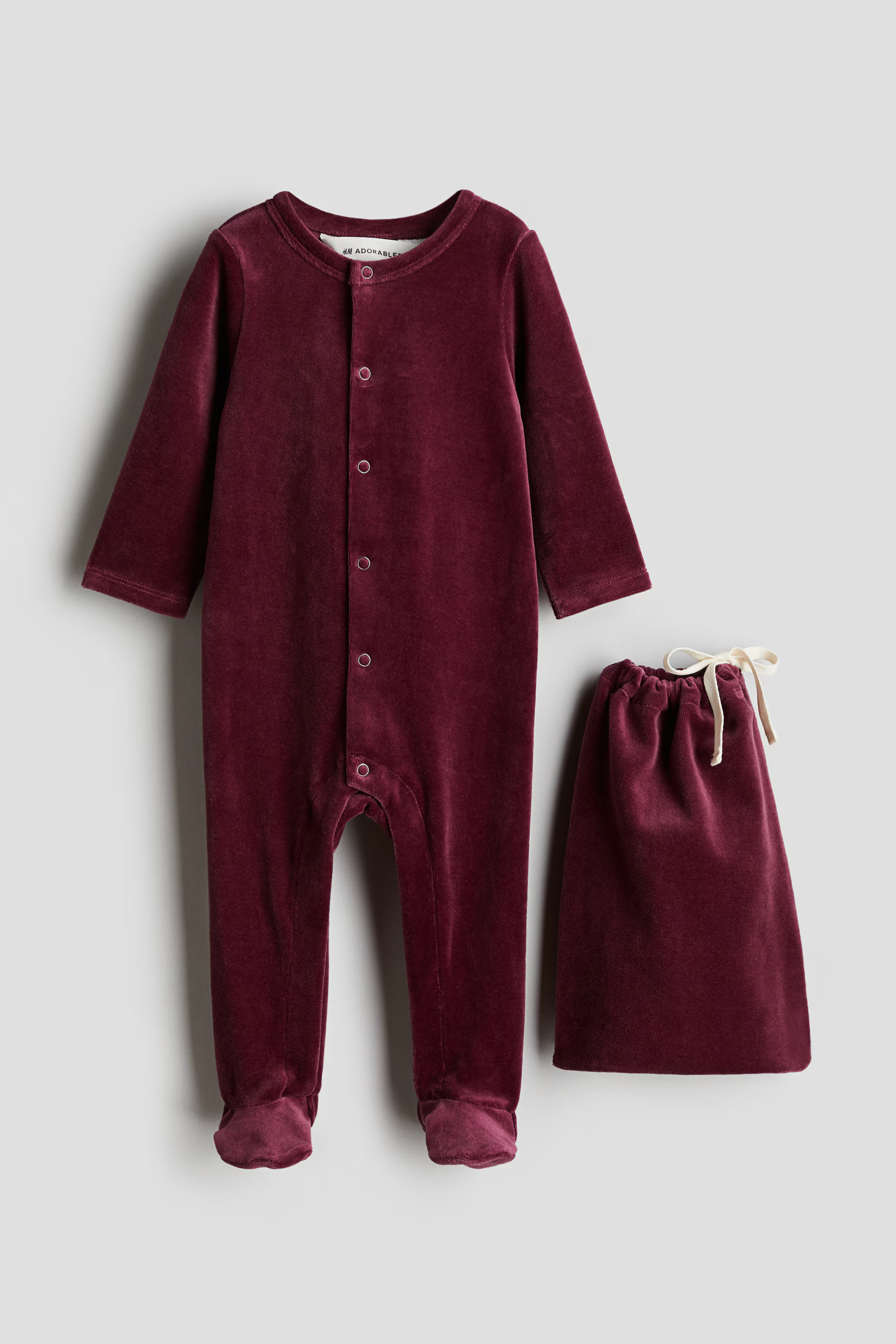 Velour sleepsuit gift set - Dark red - Kids | H&M GB | H&M (UK, MY, IN, SG, PH, TW, HK)