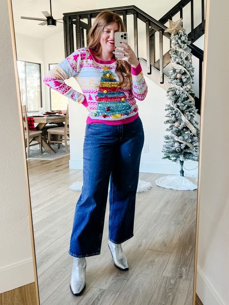 Christmas sweater from Walmart. Walmart fashion finds. Ugly sweater. Walmart jeans. Cowboy boots. 

#LTKstyletip #LTKunder50 #LTKHoliday