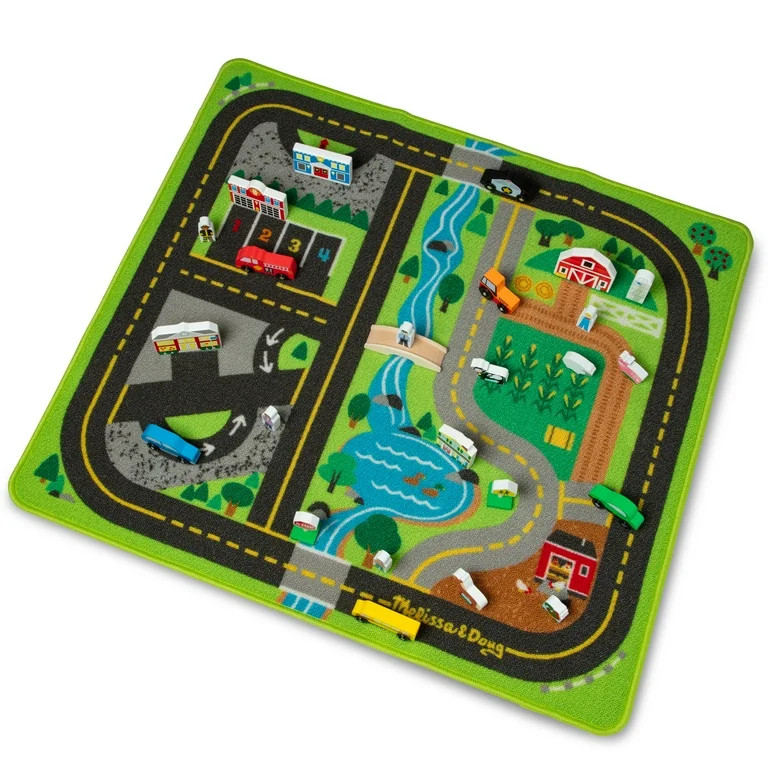 Melissa & Doug Create a Town Activity Rug Play Set, with 25 Wooden Play Pieces | Walmart (US)