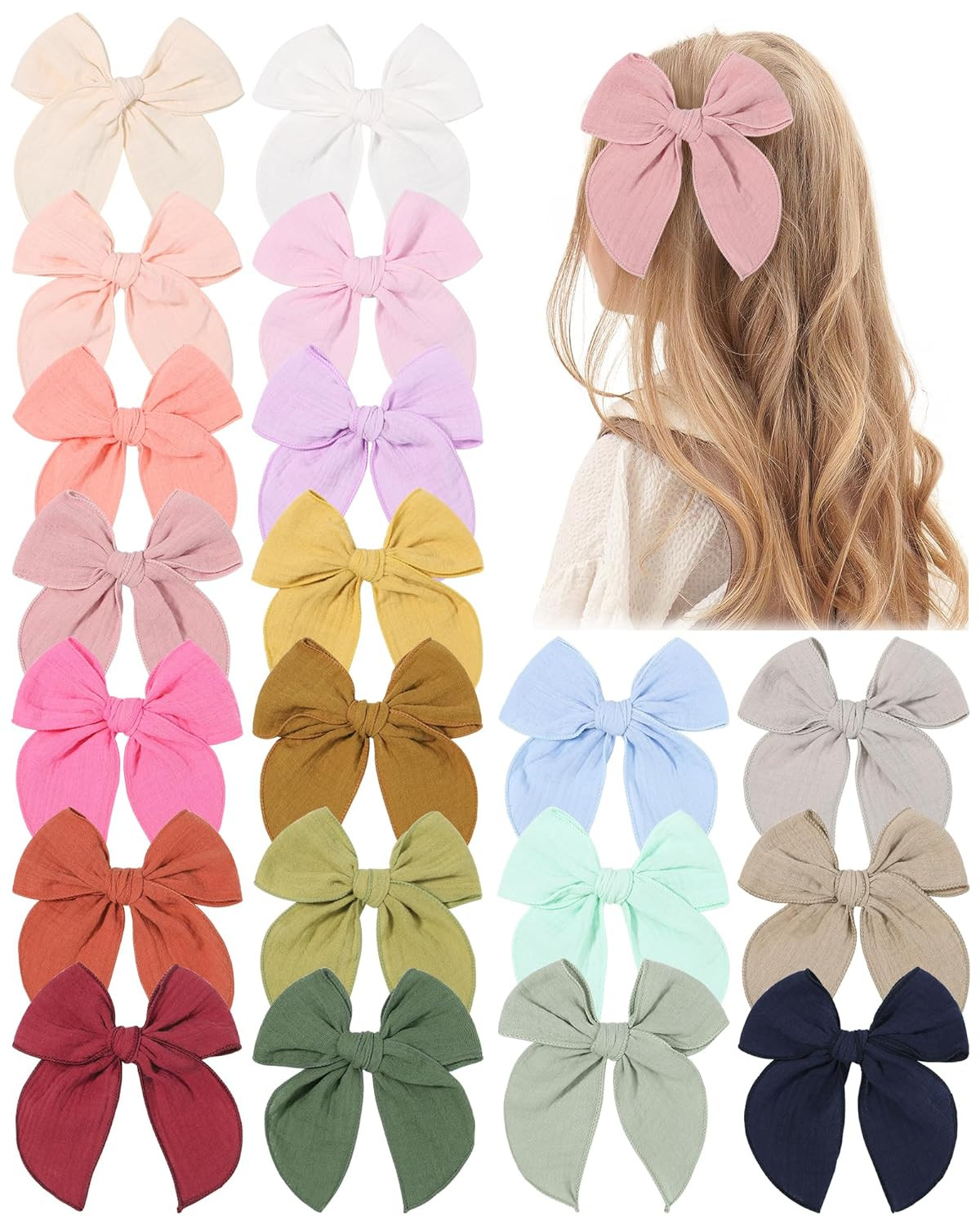doboi 5.5 Inch 20PCS Baby Girls Fable Hair Bows Clips Alligator Hair Clips Muslin Gauze Long Tail... | Amazon (US)