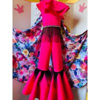 Hot Pink Jumpsuit Pageant Fun Fashion Girls Neoprene Outfit With Cape Pink Custom Pageant Romper Ruf | Etsy (US)