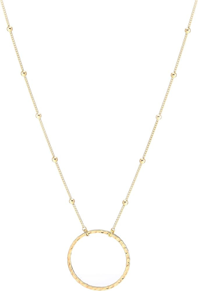 SOFYBJA 18K Gold Plated Circle Pendant Necklace Long Satellite Beaded Chain Jewelry for Women Dai... | Amazon (US)