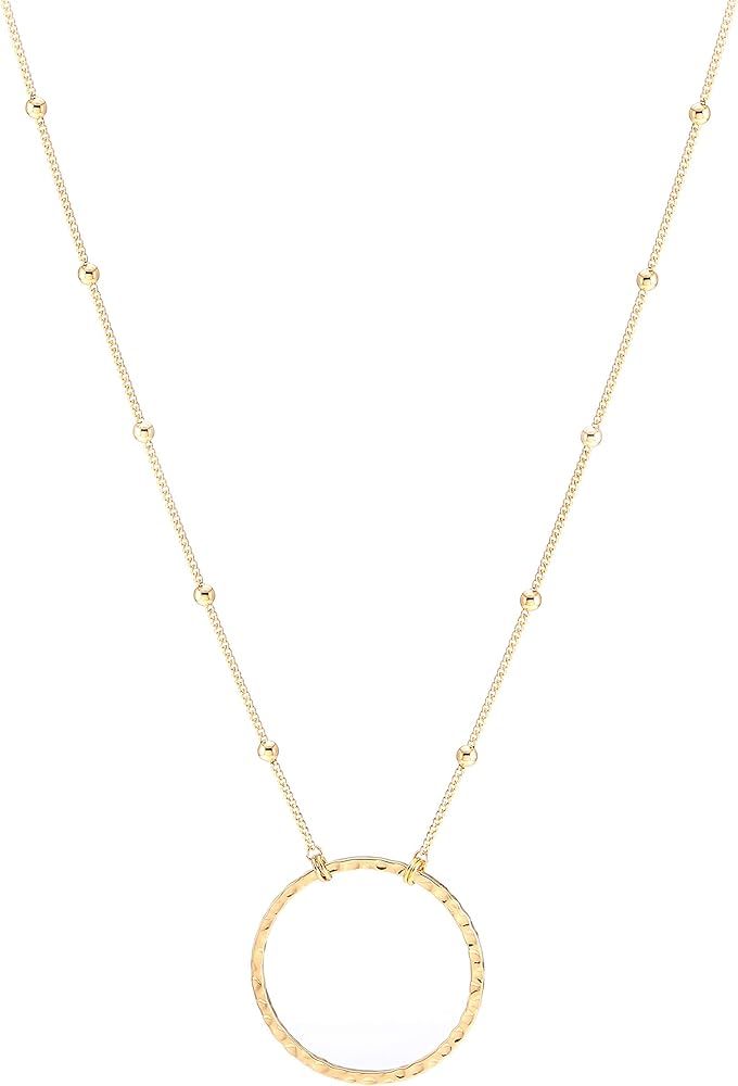 SOFYBJA 18K Gold Plated Circle Pendant Necklace Long Satellite Beaded Chain Jewelry for Women Dai... | Amazon (US)