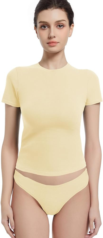 Crewneck Short Sleeve T Shirts for Women Fitted Basic TeesY2k Going Out Tops | Amazon (US)