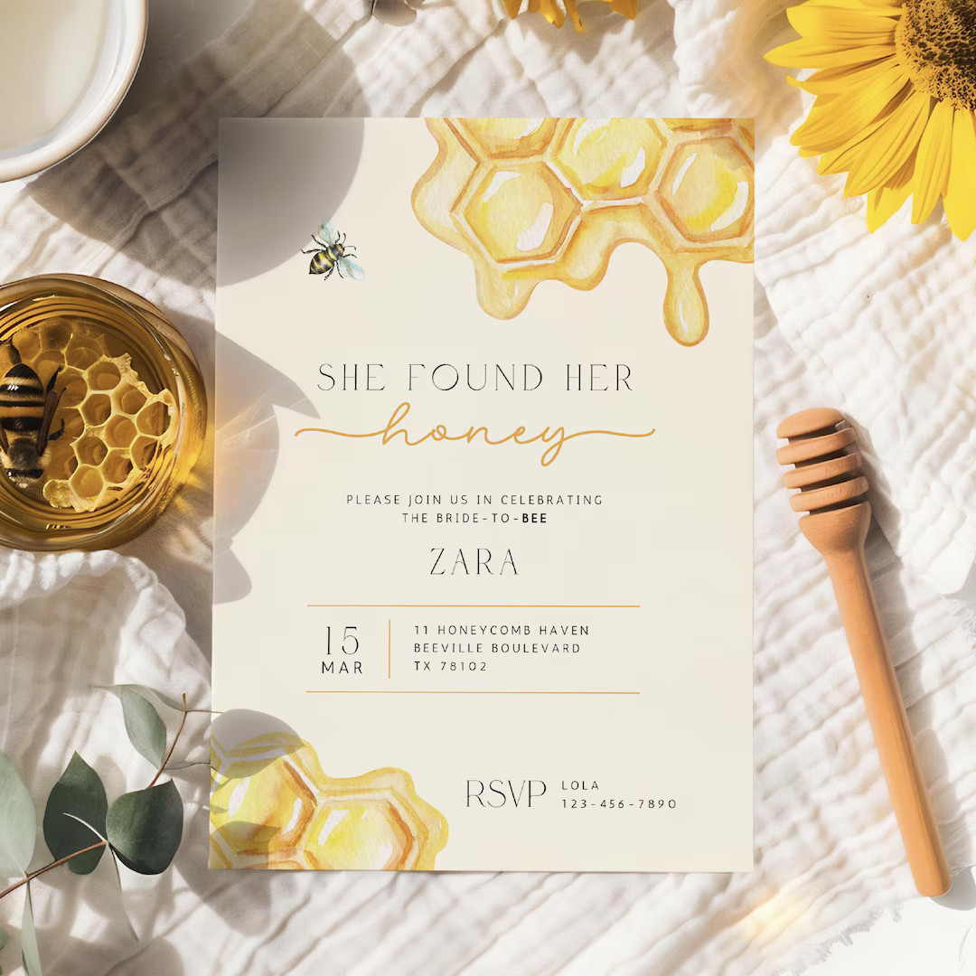 She Found Her Honey Bridal Shower Invitation Template, Bride to Bee, Meant to Bee, Bachelorette P... | Etsy (US)