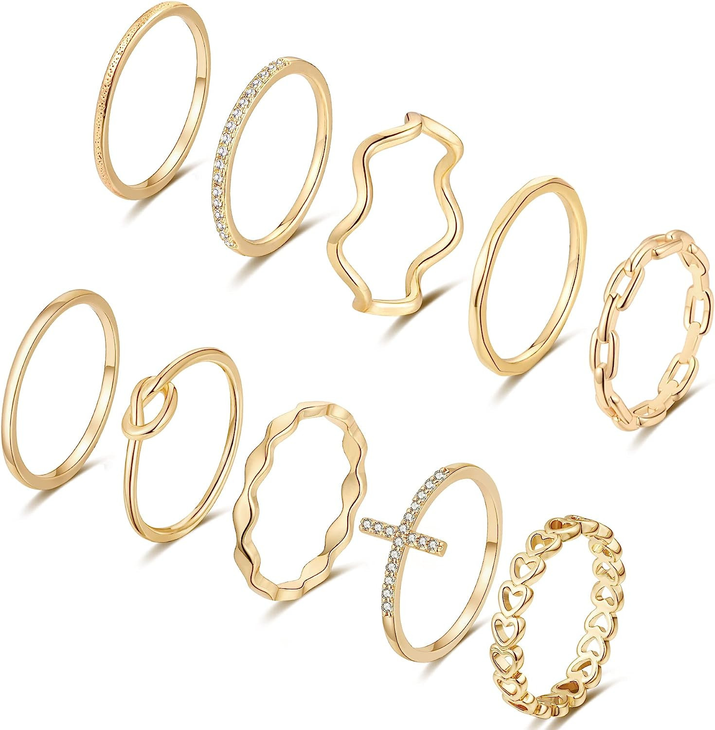 ZOERAY 10PCS 14K Gold Plated Stacking Rings for Women Thumb Stackable Knuckle Band Rings Plain Tw... | Amazon (US)