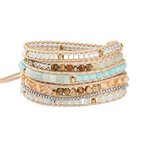 IUNIQUEEN Boho 5 Wraps Handmade Beaded Statement Stainless Steel Box Chain Bracelet Jewelry Colle... | Amazon (US)