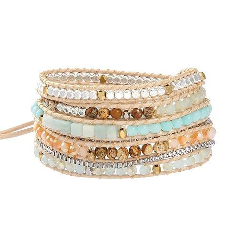 IUNIQUEEN Boho 5 Wraps Handmade Beaded Statement Stainless Steel Box Chain Bracelet Jewelry Colle... | Amazon (US)