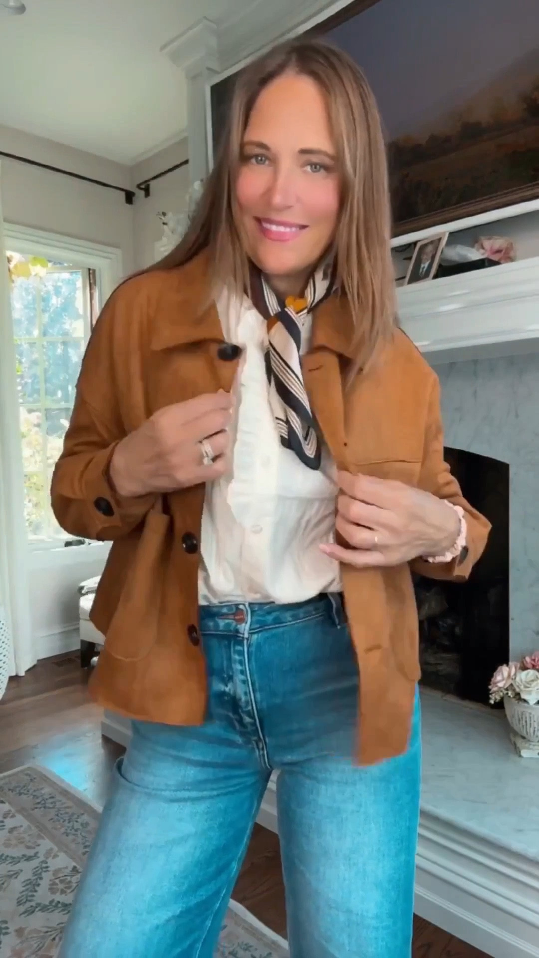 Amazon fashion finds we had to share with you! This brown jacket from Amazon is super cute and light weight. The ruffle shirt is the perfect Amazon look for less that is also under $50. Plus, we found this 100% mulberry silk scarf for less than $20! 

#LTKSeasonal #LTKMidsize #LTKOver40