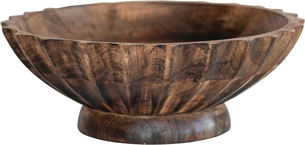 Bloomingville 9.5 Inches Round Hand-Carved Mango Wood Footed Scalloped Edge, Burnt Finish Bowl, B... | Amazon (US)