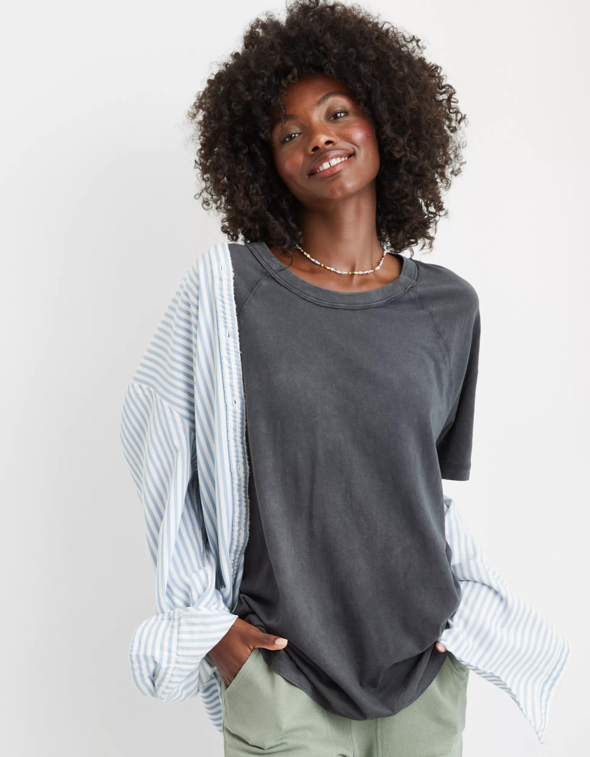 Aerie Distressed Raglan Boyfriend T-Shirt | American Eagle Outfitters (US & CA)