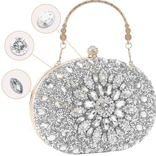 YAPAIOU Rhinestone Clutch Purses For Women Evening Sparkly Clutch Crystal Diamond Bag For Party Weddings Formal Prom(Silver-1) | Amazon (US)
