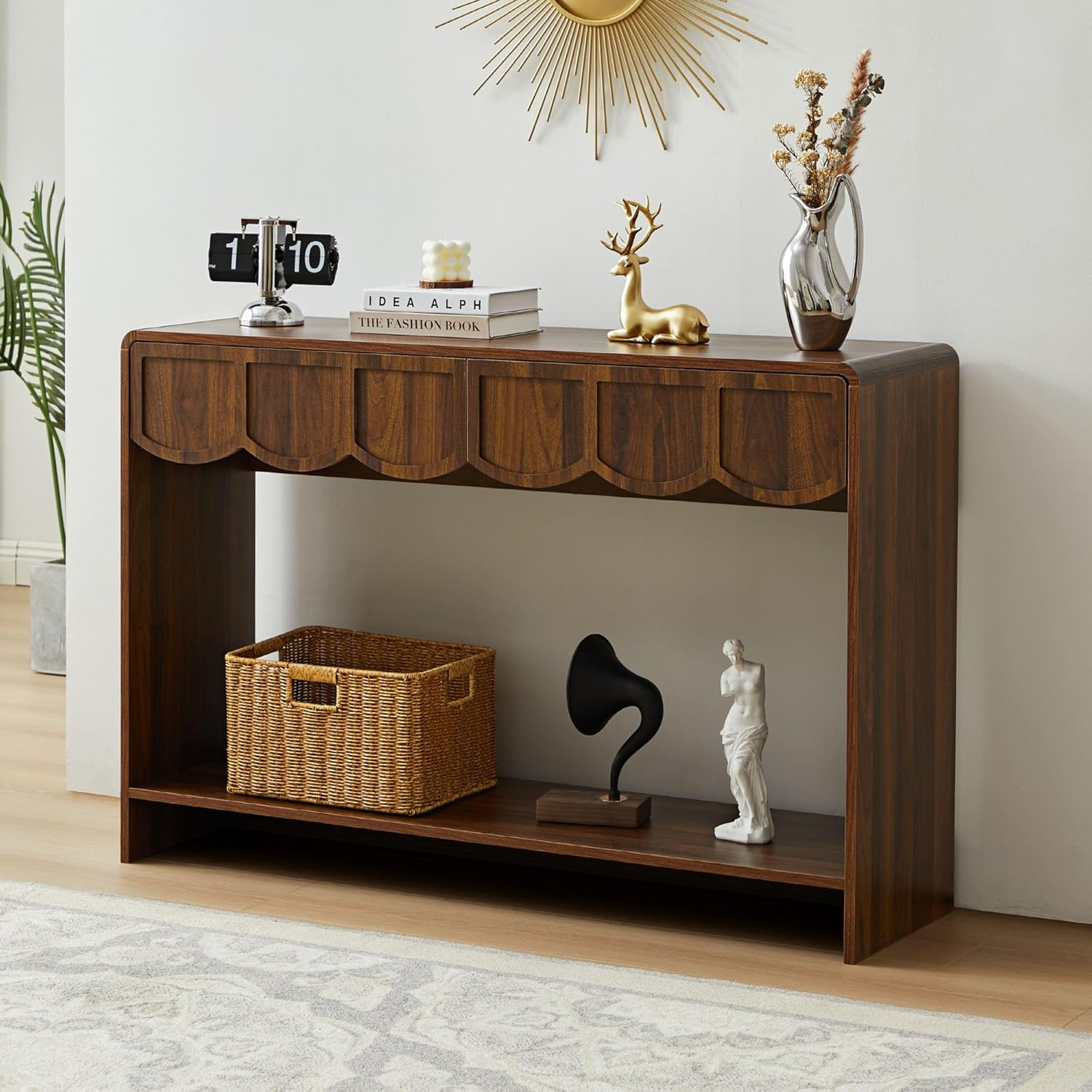 Console Table with Drawers, Mid-Century 47 Inches Narrow Entryway Table with Open Storage Shelves... | Amazon (US)