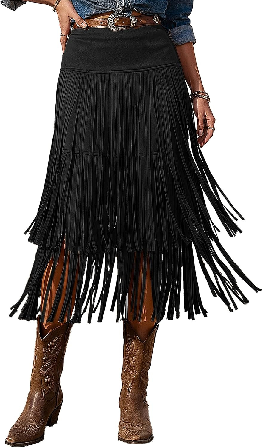 Fringe Skirt Women Western Long Cowgirl Country | Amazon (US)