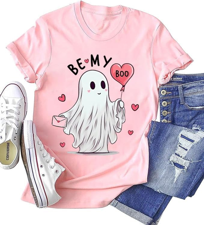 Women's Short Sleeve Tops Dressy Casual Heart Print Graphic Tee Valentine T Shirt Gift | Amazon (US)