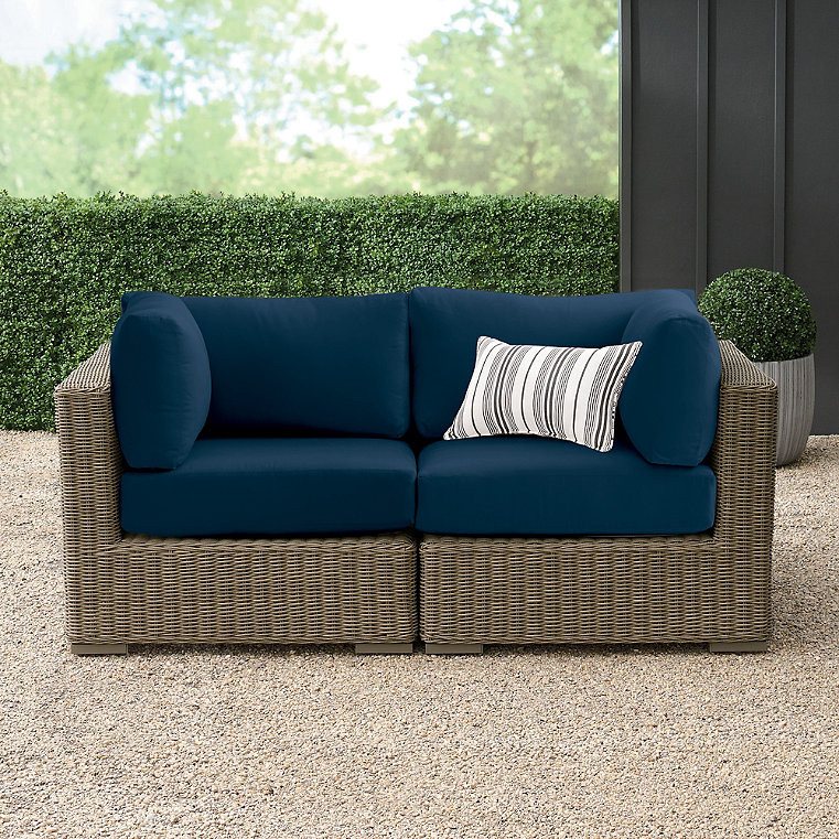 Portland Woven Outdoor Loveseat - Ebony, Ebony/Aquatic Premium Cushion - Grandin Road | Grandin Road