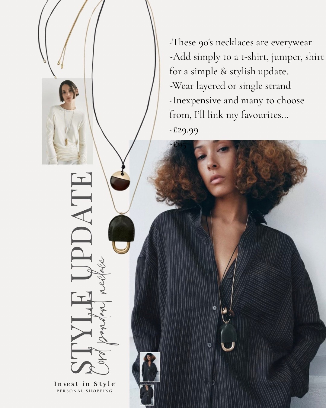 Starting a new series of style updates you can easily add to update outfits in your wardrobe now. 
First up the cord necklace , long , short , layered, fringed - it’s having a moment. 
Check back over old jewellery boxes first - you may have something similar. 

#LTKstyletip #LTKFashionMonth #LTKuk