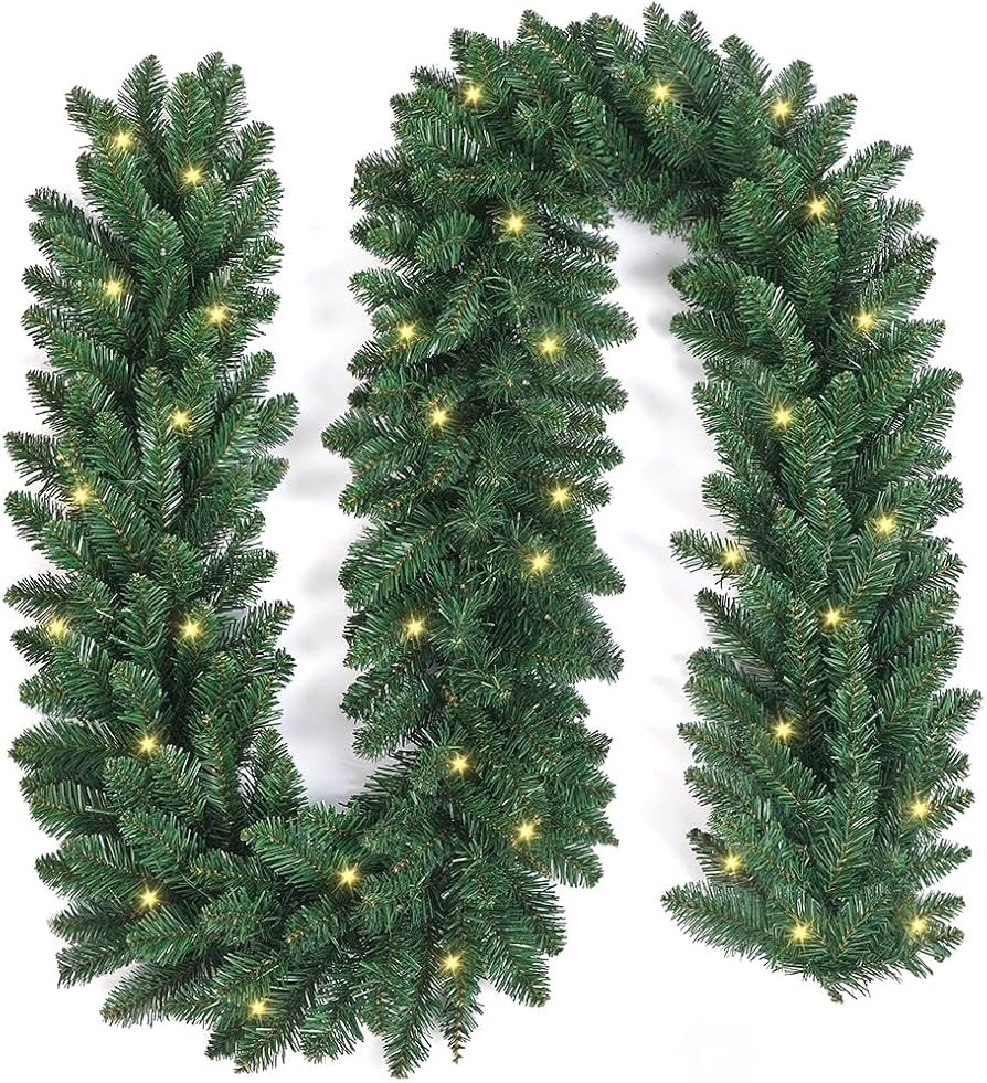 9ft Christmas Garland with LED Lights Battery Operated, Prelit Xmas Garland for Mantle, Fireplace... | Amazon (US)