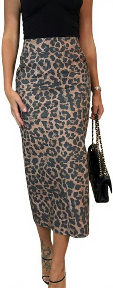 utcoco Womens Long Faux Leather Skirt Bodycon High Waist Slim Pencil Midi Skirt | Amazon (US)