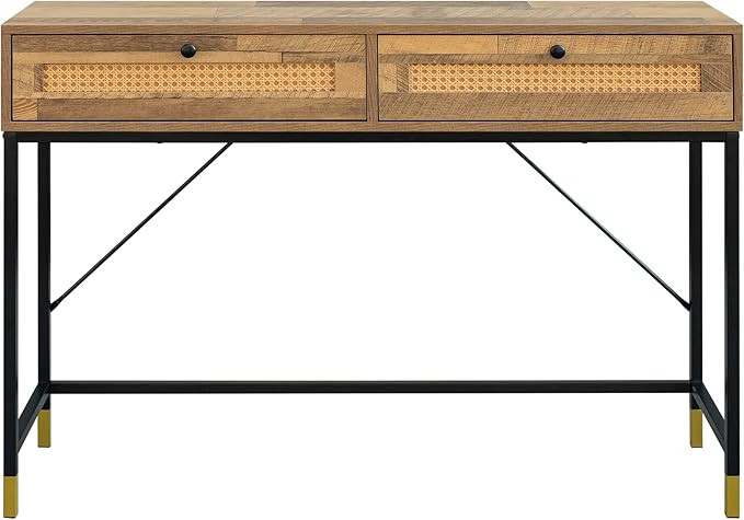 GIA Home Furniture Series Mid Century Console Table Rattan Crafted Drawers,Wood Computer Desk Ins... | Amazon (US)