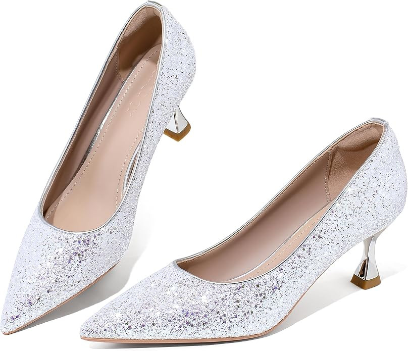 Women’s Kitten High Heels 2 Inch Sequined Pointed Toe Pumps Comfortable Wedding Party Pump Shoe... | Amazon (US)