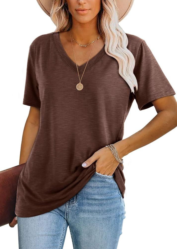 Womens Tops Casual Short Sleeve V Neck T Shirts | Amazon (US)