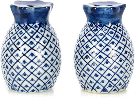 Pineapple Blue and White 2 inch Porcelain Ceramic Salt and Pepper Shaker Set | Amazon (US)