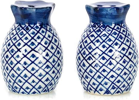 Pineapple Blue and White 2 inch Porcelain Ceramic Salt and Pepper Shaker Set | Amazon (US)