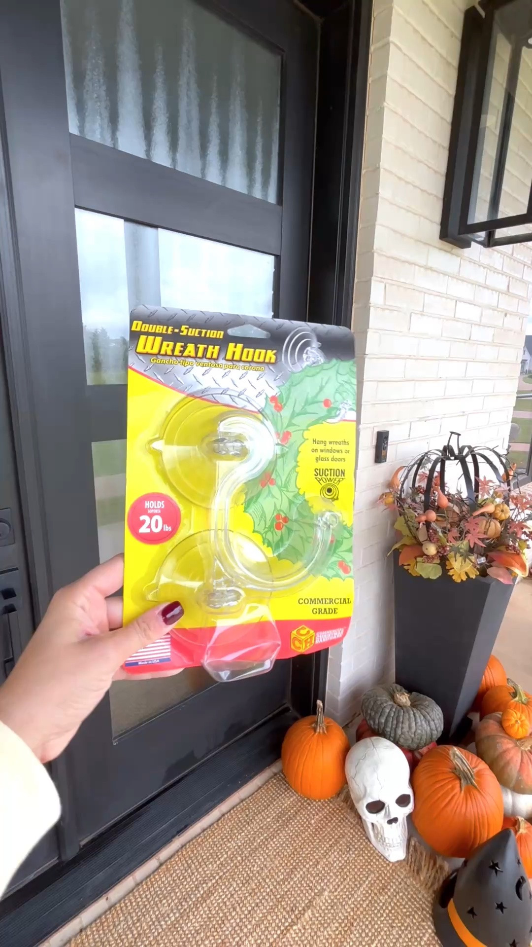 This year I’m using heavy duty, double suction cup wreath hooks to hang my holiday wreaths. Fingers crossed these keep my wreaths secure during windy days! Give them a try!
