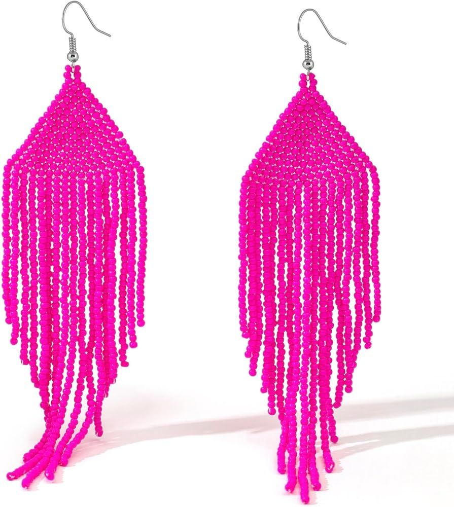 Handmade Beaded Tassel Earrings - Boho Drop Fringe Earrings for Women Girls, Native American Indi... | Amazon (US)
