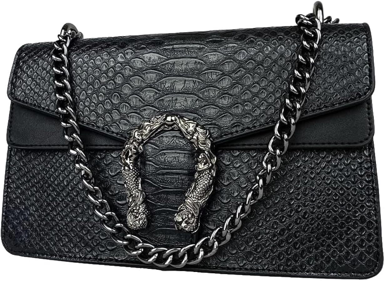 JBB Women's Crossbody Shoulder Bag Retro Snakeskin Solid Color Chain Strap Clutch Leather Bag Bla... | Amazon (US)