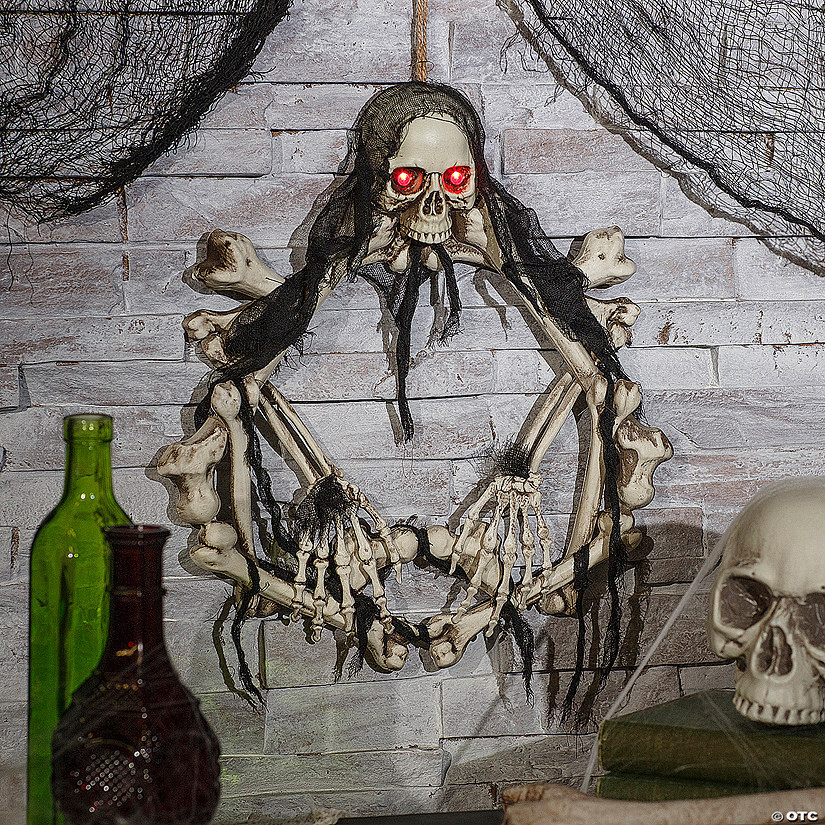 16.5" Lightup Skeleton Halloween Wreath | Oriental Trading Company