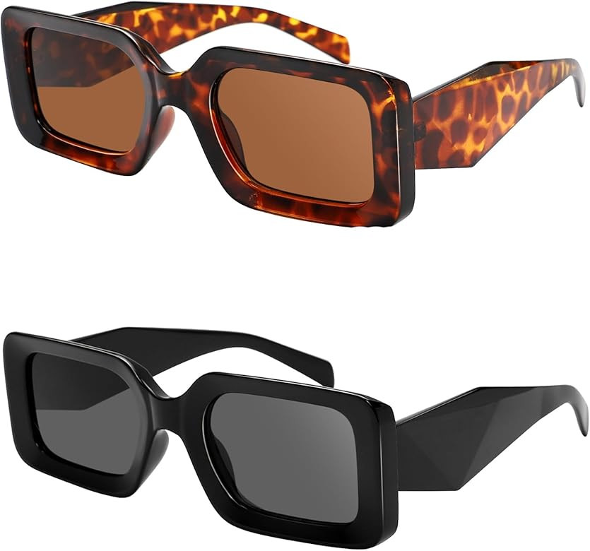 Rectangle Sunglasses for Women Men- Trendy Shades Retro Square glasses Fashion 90s Eyewear | Amazon (US)