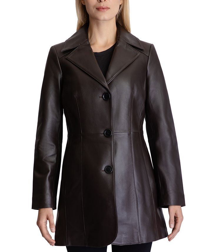 Anne Klein Petite Single-Breasted Leather Coat & Reviews - Coats & Jackets - Petites - Macy's | Macys (US)