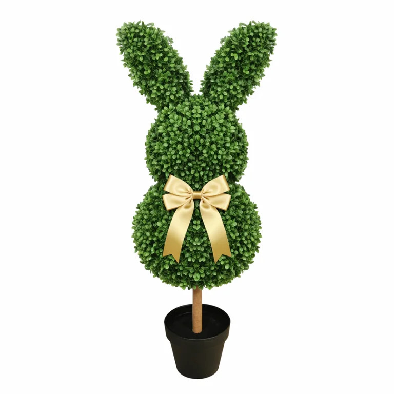 ValHome 3FT Easter Bunny Topiary Artificial Plants Outdoor - 35.4" Faux Boxwood Rabbit Tree with ... | Walmart (US)