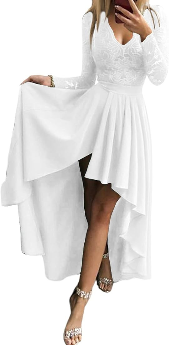 Elapsy Womens Sexy Lace Hi Low Cocktail Party Dress Floral Swing Prom Evening Gowns | Amazon (US)