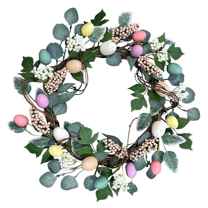 Cream, Purple & Green Floral Egg Wreath, 22" | At Home