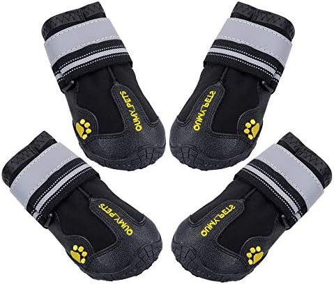 QUMY Dog Boots Waterproof Shoes for Dogs with Reflective Strips Rugged Anti-Slip Sole Black 4PCS | Amazon (US)