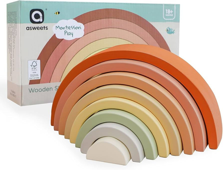 Asweets Wooden Stackable Rainbow Toy, 8 PCS Wooden Building Blocks Set for 1 2 3 Baby, Kids and T... | Amazon (US)