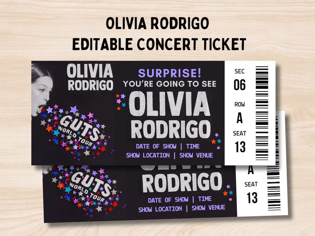 Guts Tour Ticket, Olivia Rodrigo Tour Ticket, Guts World Tour, Concert Ticket, Concert Ticket Gif... | Etsy (US)